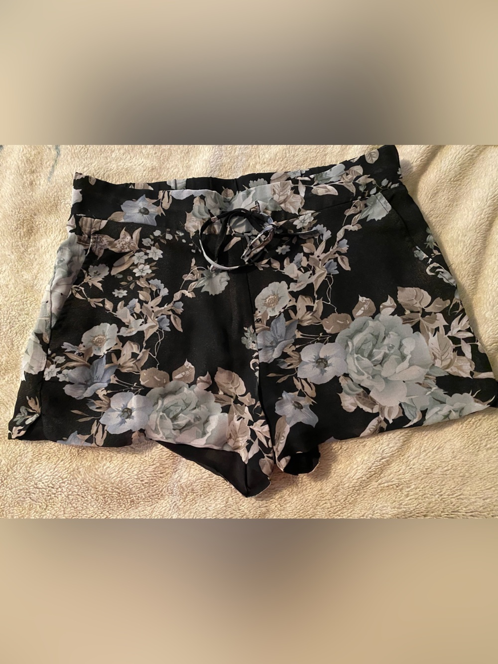 Dex Black Floral-Print Shorts with Subtle Sage Accents